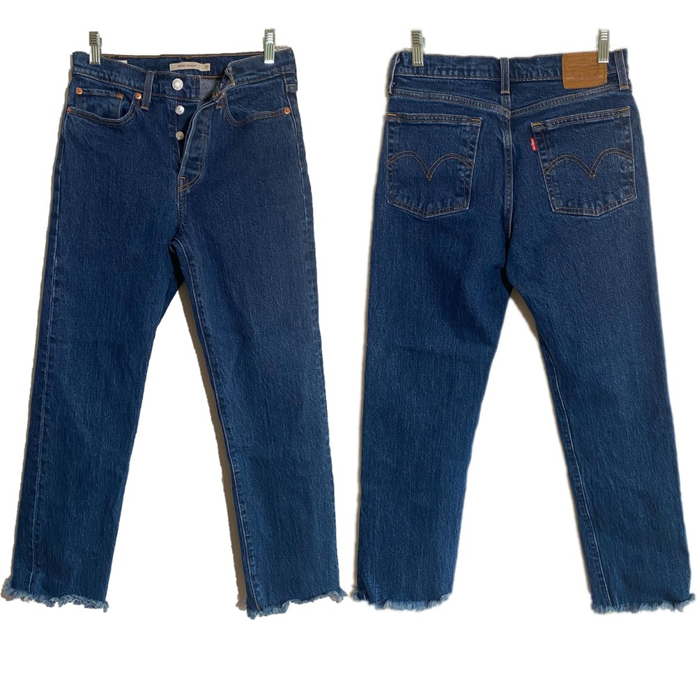 Levi's Premium | 'Wedgie Straight' Sz 27 High Rise Raw Hem Dark Wash 99% Cotton
